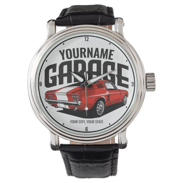Personalisiertes Muskelwagen 1967 Garage Armbanduhr (Vorderseite)