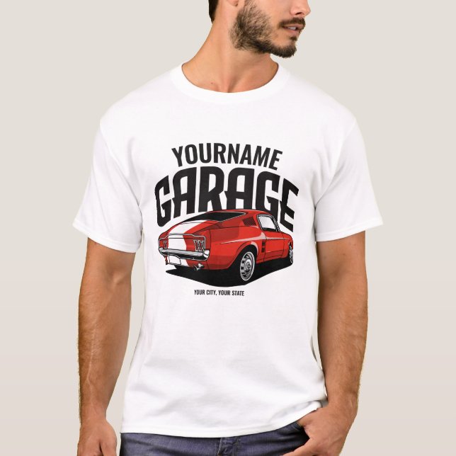 Personalisiertes Muskelwagen 1967 Garage T-Shirt (Vorderseite)