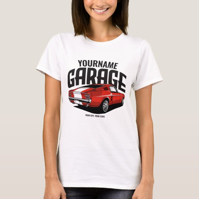 Personalisiertes Muskelwagen 1967 Garage T-Shirt (Vorderseite)