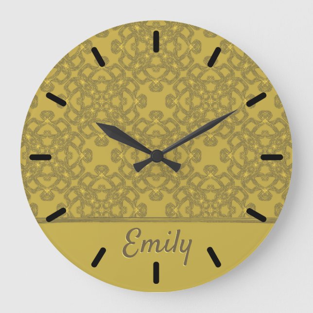Personalisiertes Mustard Yellow Pattern Große Wanduhr (Vorderseite)