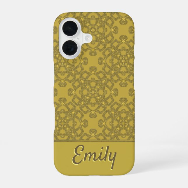 Personalisiertes Mustard Yellow Pattern iPhone 16 Hülle (Rückseite)