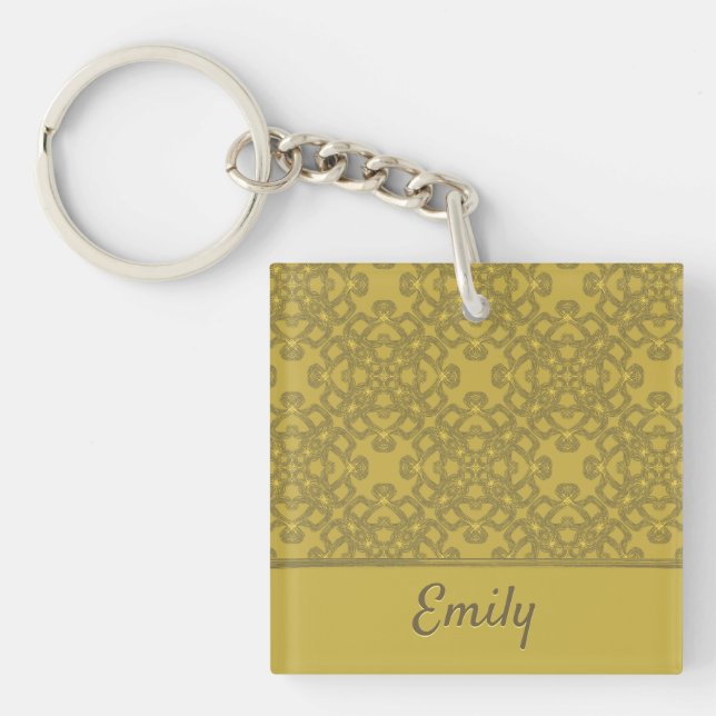 Personalisiertes Mustard Yellow Pattern Schlüsselanhänger (Vorderseite)