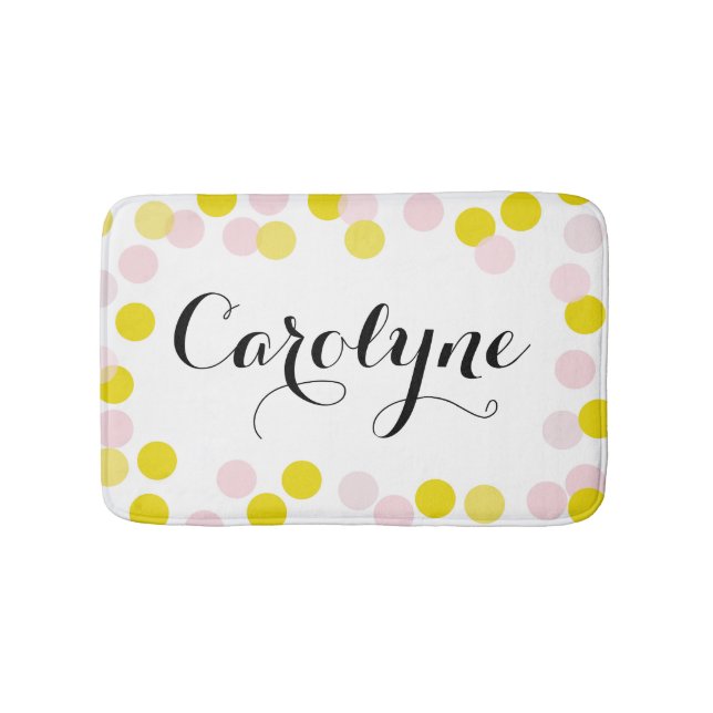 Personalisiertes Muster für rosa und gelbe Konfett Badematte (Vorderseite)