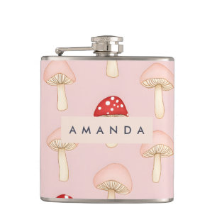 Personalisiertes Muster in Rosa Mushroom Flachmann