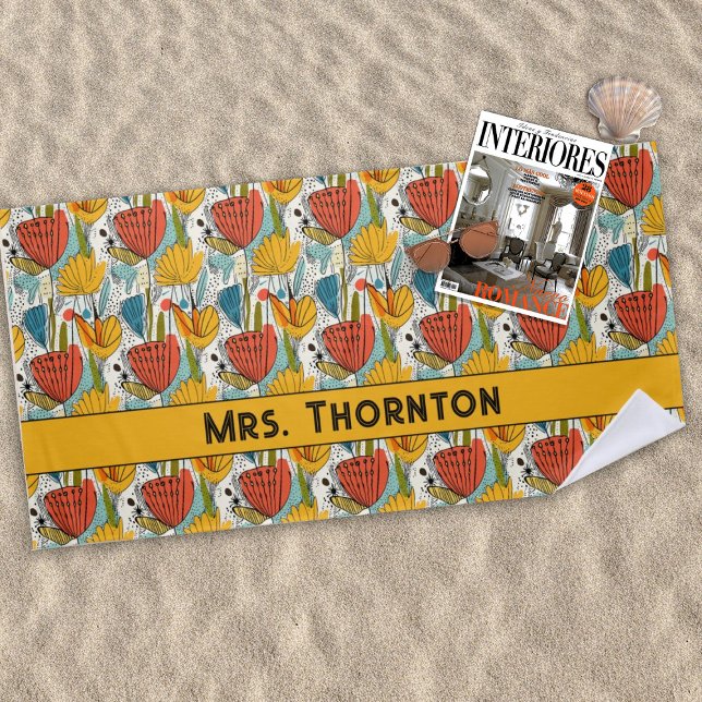 Personalisiertes Muster in Rot und Gold-Blume Strandtuch (Von Creator hochgeladen)