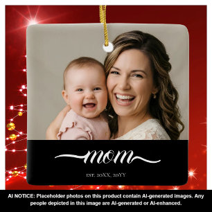 Personalisiertes Mutter-Foto-Jahr Gegründet Modern Keramikornament