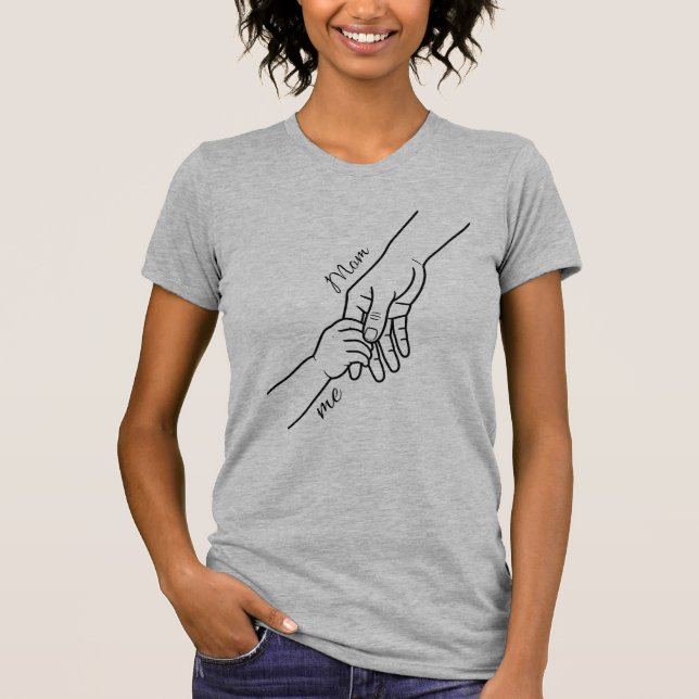 Personalisiertes Mutter-und-Kind-Hände-Linien-Art- T-Shirt (Vorderseite)