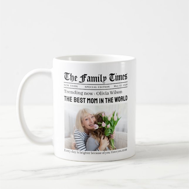 Personalisiertes Muttertags-Zeitungsgeschenk für M Kaffeetasse (Links)