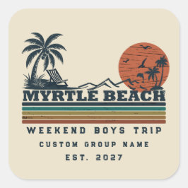 Personalisiertes Myrtle Beach-Wochenende-Junggesel Quadratischer Aufkleber