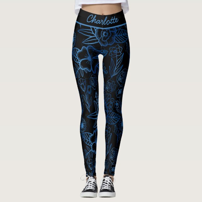Personalisiertes, nahtloses, bläuliches Muster Leggings (Vorderseite)
