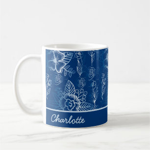 Personalisiertes, nahtloses Blumenmuster weiß - bl Kaffeetasse