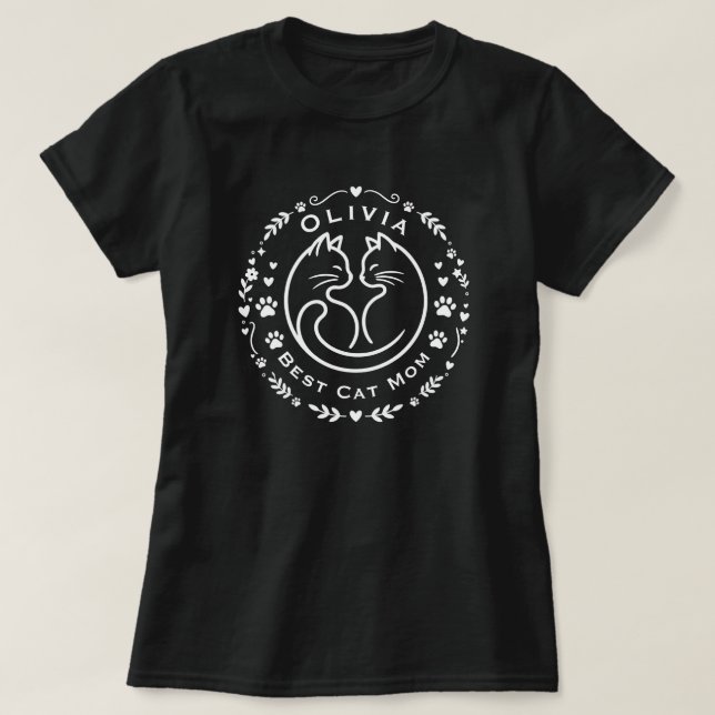 Personalisiertes Name Beste Katzen-Mama T-Shirt (Design vorne)