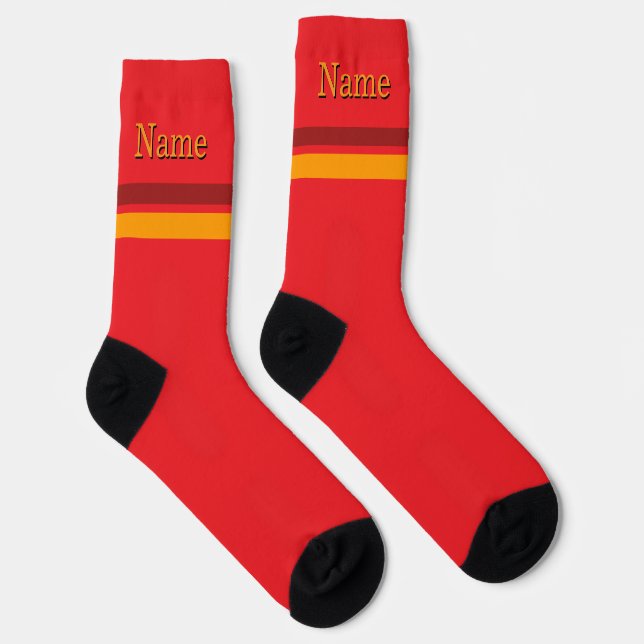 Personalisiertes Name Rot Orange Band Rot Socken (Rechts)