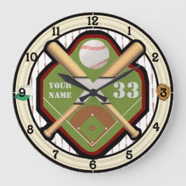 Personalisiertes Namen-und Zahl-Baseball-Feld Große Wanduhr