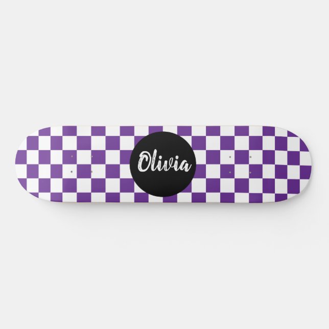 Personalisiertes Namens-Prüfbrett-Muster lila Skateboard (Horizontal)