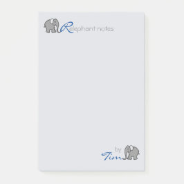 Personalisiertes Namens"RElephant merkt" Grau und Post-it Klebezettel