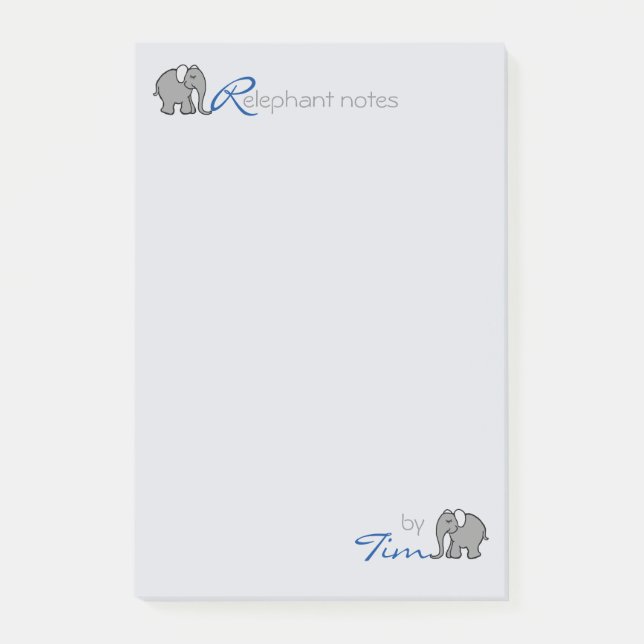 Personalisiertes Namens"RElephant merkt" Grau und Post-it Klebezettel (Vorderseite)