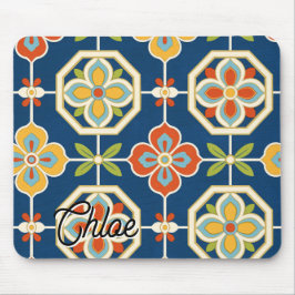 Personalisiertes Namens-Retro-Blumenfliesen-Muster Mousepad