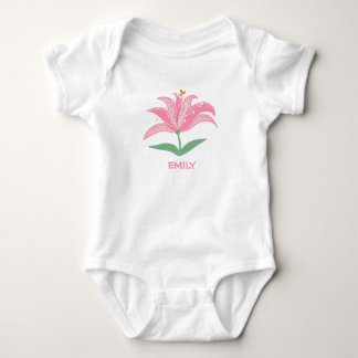 Personalisiertes Namens-Rosa-Lilien-Blumen-Babysui Baby Strampler