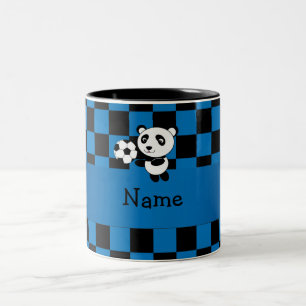 Personalisiertes Namensfußballpanda-Schachbrett Zweifarbige Tasse