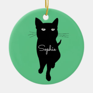 Personalisiertes Namensgeschenk für Schwarze Katze Keramik Ornament