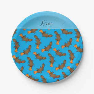 Personalisiertes Namenshimmelblau platypus Muster Pappteller