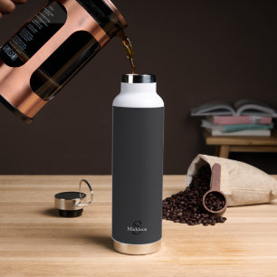 Personalisiertes Namensmonogramm Schwarz Charcoal  Trinkflasche