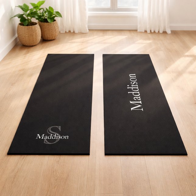 Personalisiertes Namensmonogramm Schwarz Charcoal  Yogamatte (Von Creator hochgeladen)