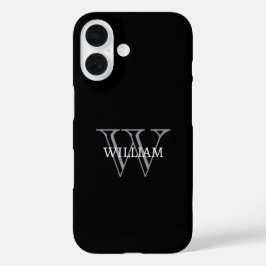 Personalisiertes Namensmonogramm schwarz und grau iPhone 16 Hülle