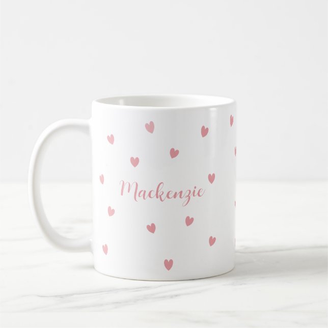 Personalisiertes Namensschild Rosa Herzen Andenken Kaffeetasse (Links)