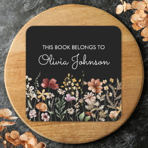 Personalisiertes Namensschild Wildblumen-Exlibris Quadratischer Aufkleber