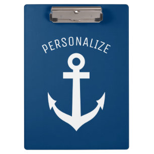 Personalisiertes nautisches marineblaues Bootsanke Klemmbrett