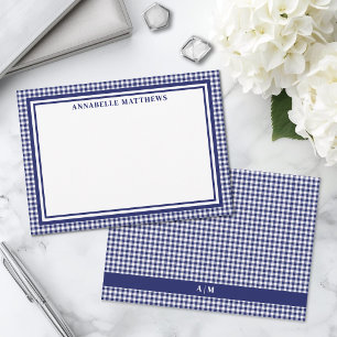 Personalisiertes Navy-Blau-Gingham-Karo Mitteilungskarte