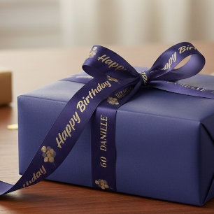 Personalisiertes Navy Blau & Gold 60. Geburtstagsb Satinband