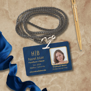 Personalisiertes Navy Blau Gold Mitarbeiter Ausweis