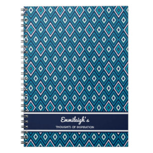 Personalisiertes Navy Blau und Weiß Diamant Journa Notizblock