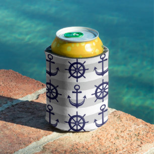 Personalisiertes Navy Blaues Anker-Schiffsrad-Mari Dosenkühler