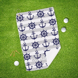 Personalisiertes Navy Blue Anchor Boat Wheel Nauti Golfhandtuch