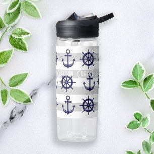 Personalisiertes Navy Blue Anchor Boat Wheel Nauti Trinkflasche
