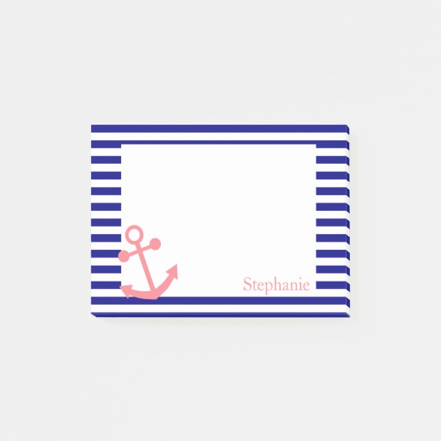 Personalisiertes Navy Blue und Blush Pink Post-it Klebezettel (Vorderseite)