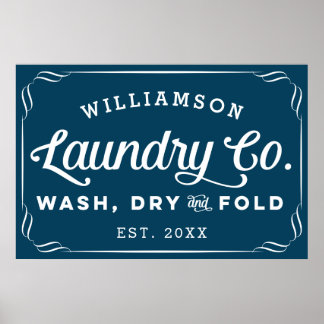 Personalisiertes Navy Blue Wäsche Wash Trockenfalt Poster