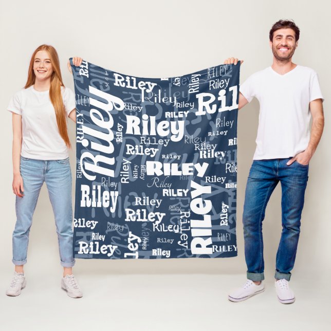 Personalisiertes Navy-Blue-White-Name-Muster Fleecedecke (Beispiel)