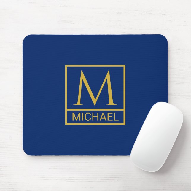 Personalisiertes Navy-Mauspad mit Initiale und Nam Mousepad (Mit Mouse)