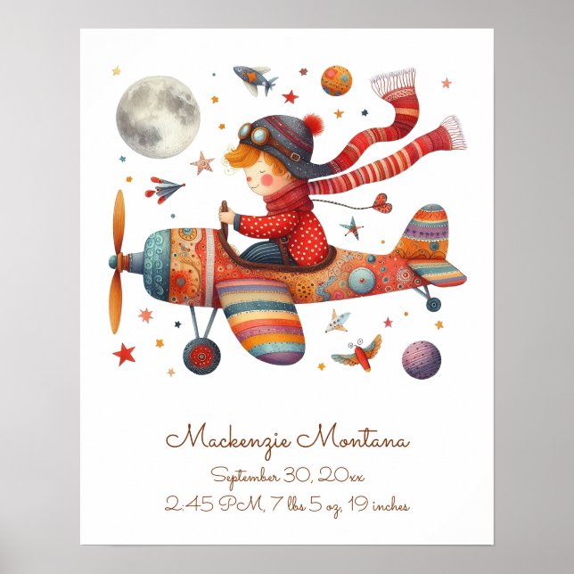 Personalisiertes neues Baby Art Child Flying Flugz Poster (Vorne)