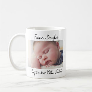 Personalisiertes neues Baby-Foto, Name und Datum Kaffeetasse