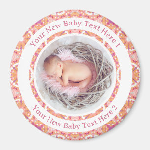Personalisiertes neues Baby Girl Peach Pink Foto G Magnet