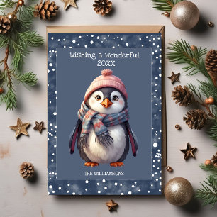 personalisiertes neues Jahr niedliche Pinguin-Feri Feiertagspostkarte