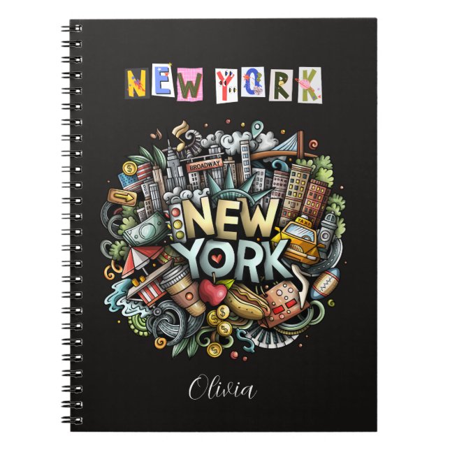 Personalisiertes New York City Doodle-Notebook Notizblock (Vorderseite)