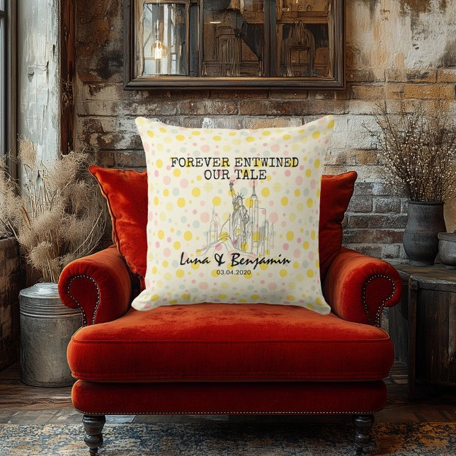 Personalisiertes New York Skyline Polka Dot Patter Kissen (Von Creator hochgeladen)