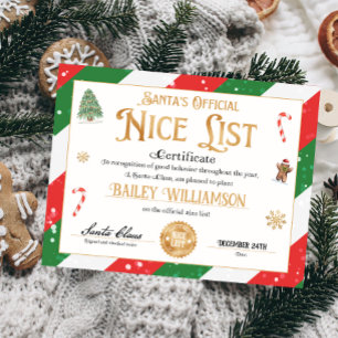 Personalisiertes Nice-Zertifikat vom Weihnachtsman